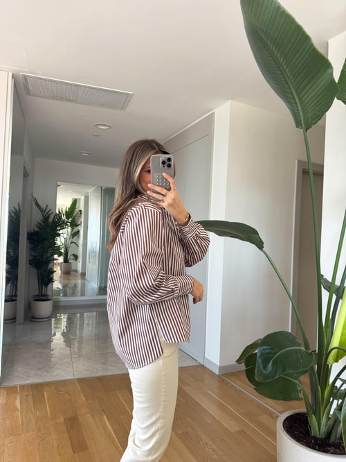 Elina Çizgili Oxford Gömlek - Kahve