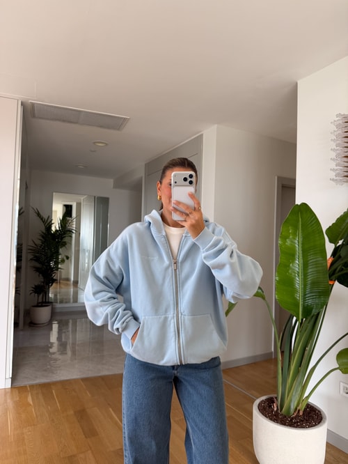 Ella Fermuarlı Sweatshirt - Mavi 