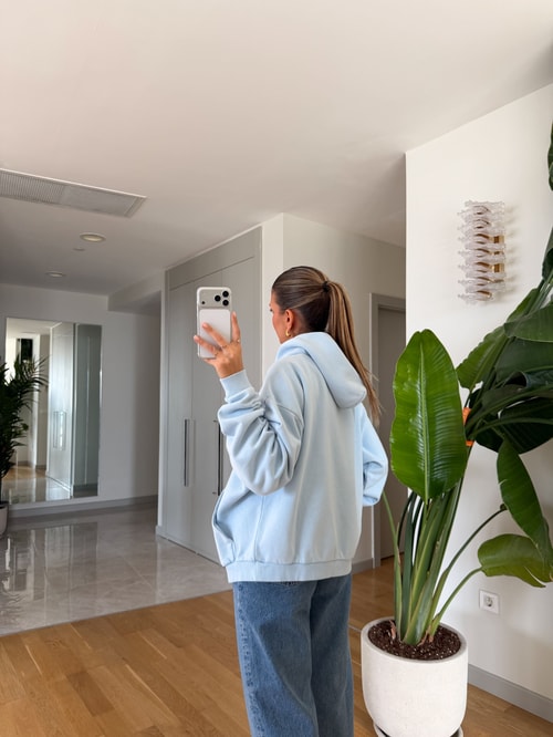 Ella Fermuarlı Sweatshirt - Mavi 