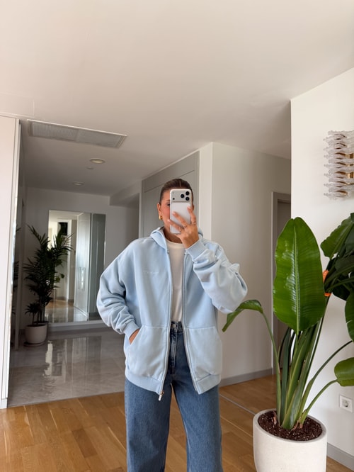 Ella Fermuarlı Sweatshirt - Mavi 