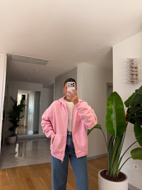 Ella Fermuarlı Sweatshirt - Pembe