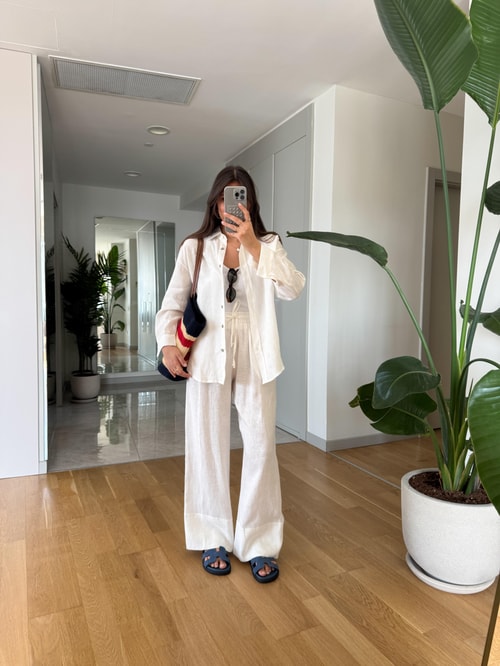 Ella Pamuk Keten Gömlek - Beyaz