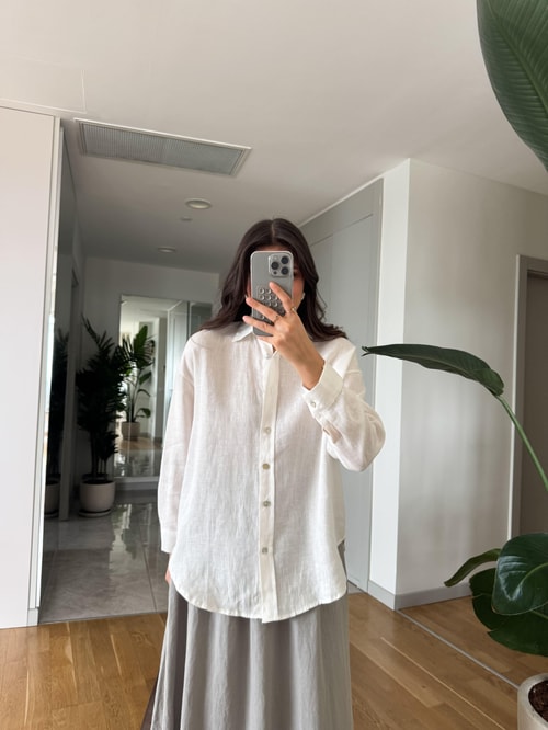 Ella Pamuk Keten Gömlek - Beyaz