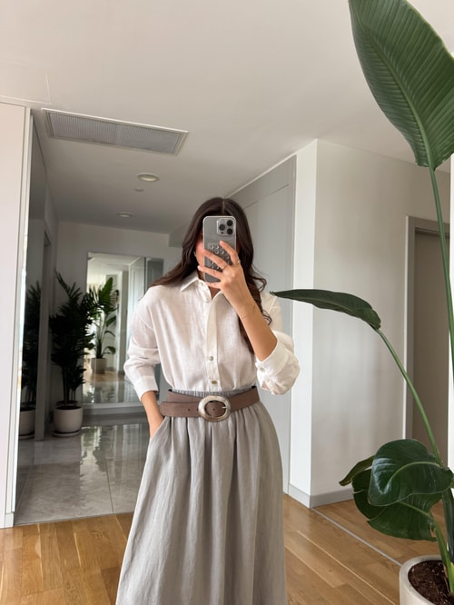 Ella Pamuk Keten Gömlek - Beyaz