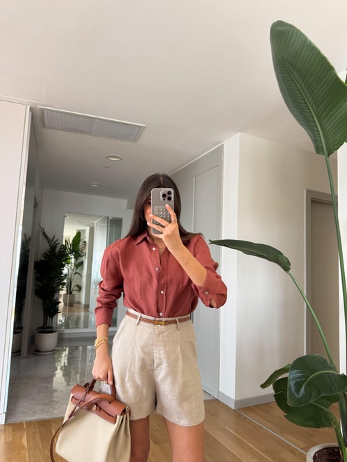 Ella Pamuk Keten Gömlek- Gül Kurusu