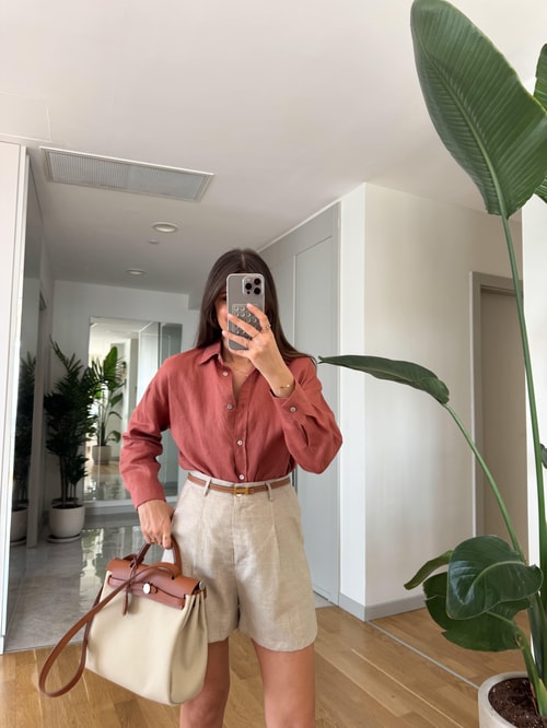 Ella Pamuk Keten Gömlek- Gül Kurusu