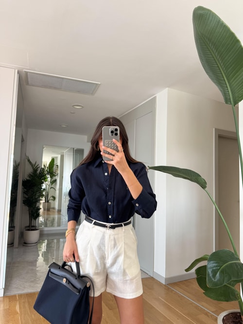 Ella Pamuk Keten Gömlek - Lacivert