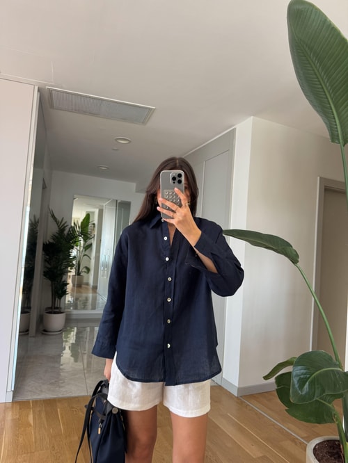 Ella Pamuk Keten Gömlek - Lacivert