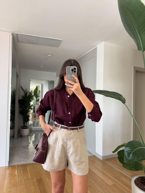 Ella Pamuk Keten Gömlek - Mürdüm