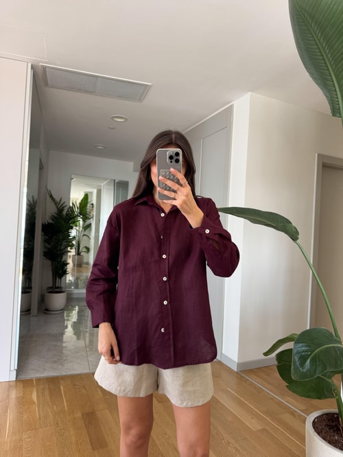 Ella Pamuk Keten Gömlek - Mürdüm