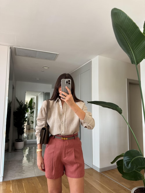 Ella Pamuk Keten Gömlek - Taş