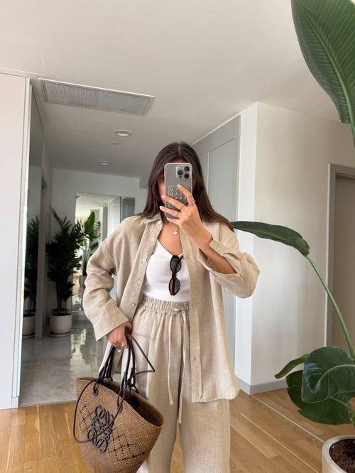 Ella Pamuk Keten Gömlek - Taş