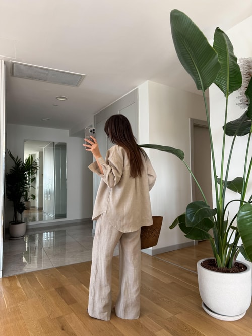 Ella Pamuk Keten Gömlek - Taş