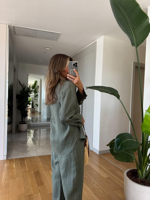 Ella Pamuk Keten Gömlek - Yeşil