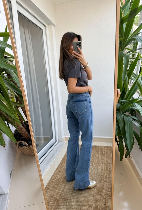 Ellie Yüksek Bel Straight Jean-Orta Mavi 