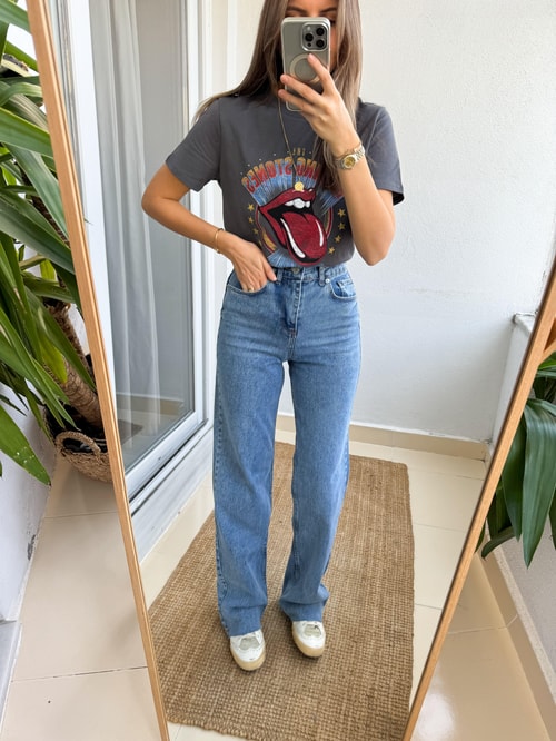 Ellie Yüksek Bel Straight Jean-Orta Mavi 