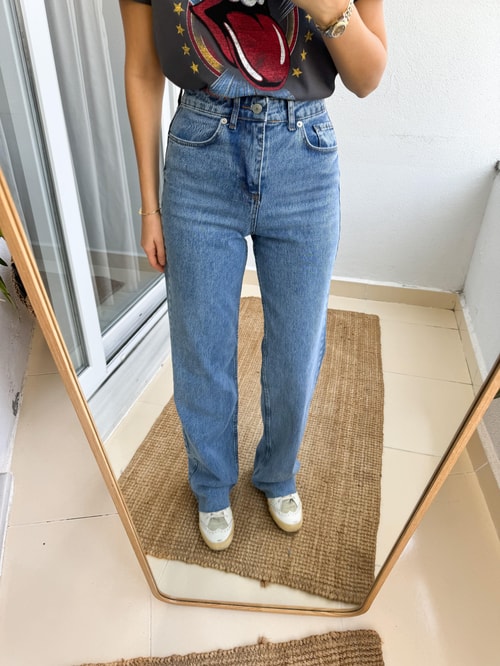 Ellie Yüksek Bel Straight Jean-Orta Mavi 