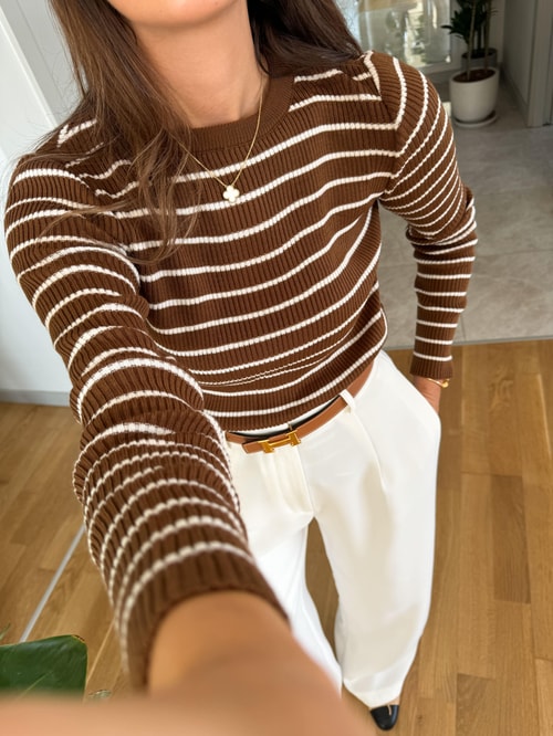 Emily Çizgili Basic Triko-Camel