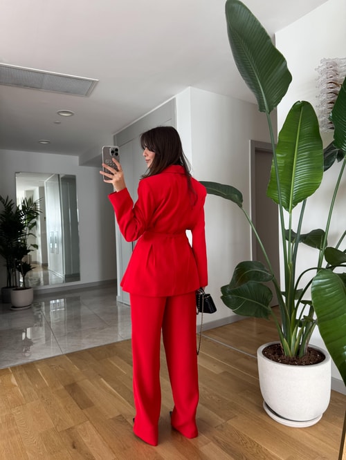 Emily Premium Palazzo Pantolon- Kırmızı