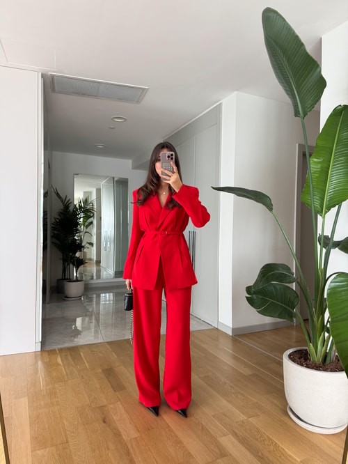 Emily Premium Palazzo Pantolon- Kırmızı