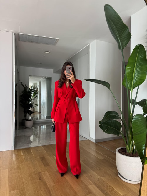 Emily Premium Palazzo Pantolon- Kırmızı