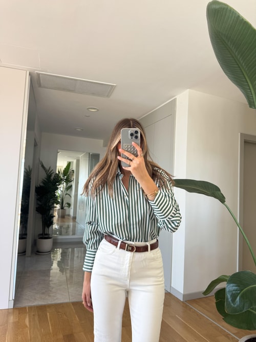 Emma Çizgili Oxford Gömlek - Yeşil