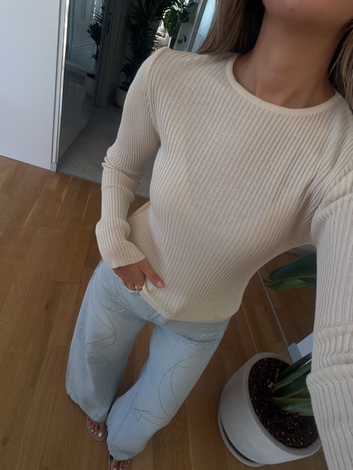 Fitilli Pullu Bluz - Krem