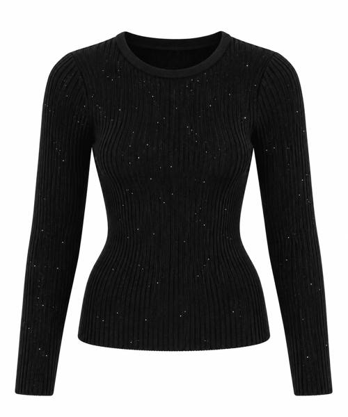 Fitilli Pullu Bluz - Siyah