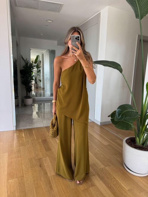 Flo Tek Kol Bluz Pantolon Takım - Yağ Yeşili