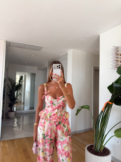 Floral Baskılı Büstiyer Pantolon Takım 