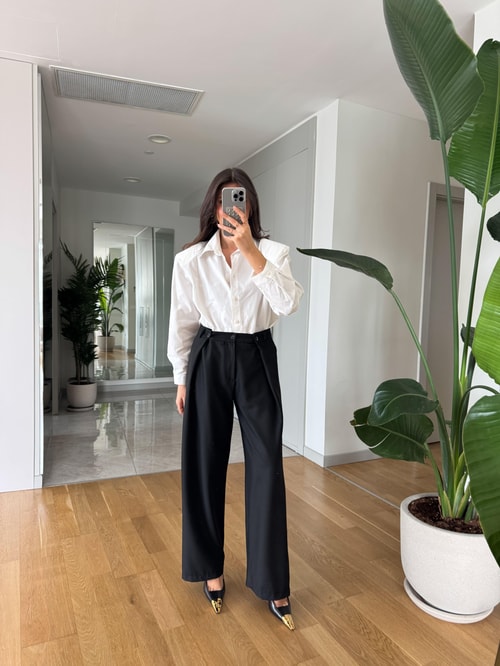 Flow Kuşaklı Ceket Pantolon Takım- Siyah