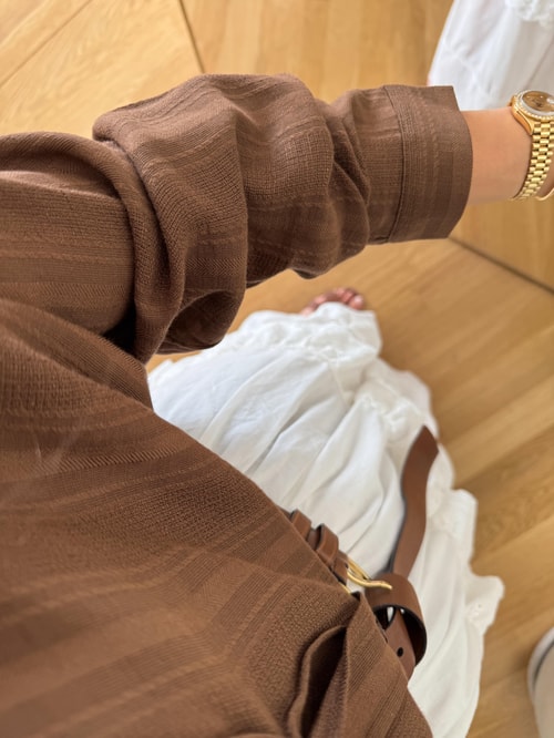 Flw Kendinden Çizgili Dokulu Gömlek- Kahve