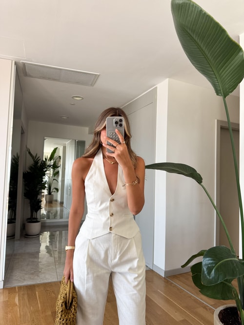 Flw Yelek Pantolon Takım - Ekru