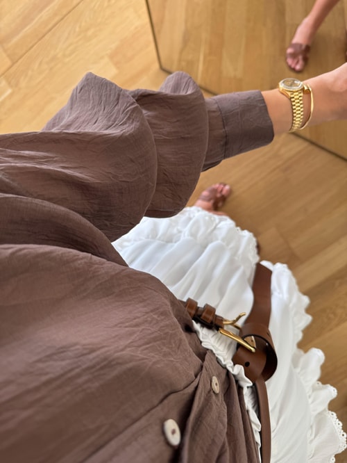 Fp Kırışık Görünümlü Şifon Gömlek-Kahve