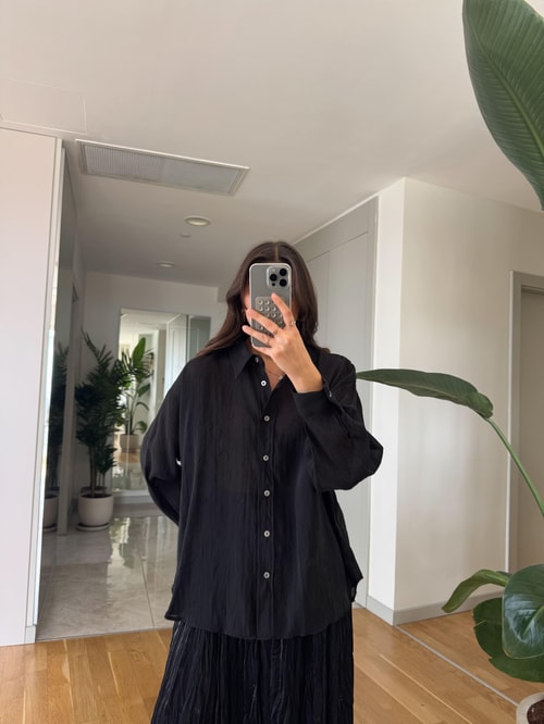 Fp Kırışık Görünümlü Şifon Gömlek- Siyah 