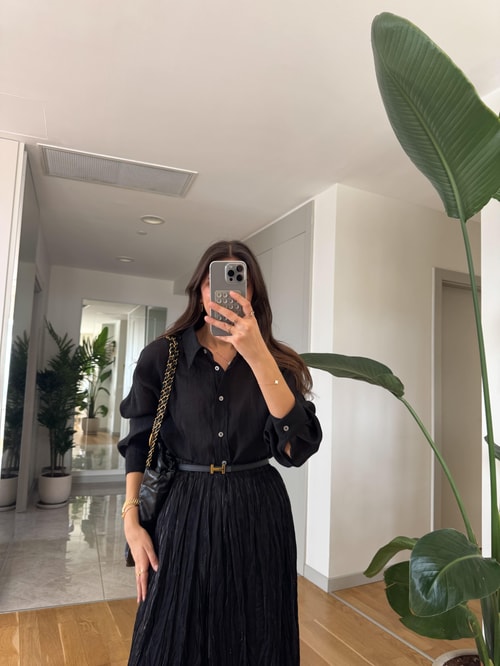 Fp Kırışık Görünümlü Şifon Gömlek- Siyah 