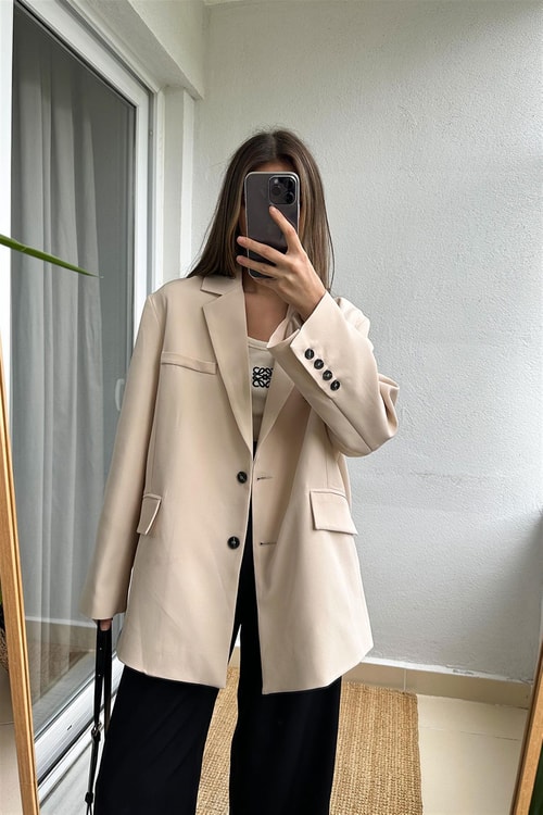 Frankie Oversize Blazer Ceket-Bej