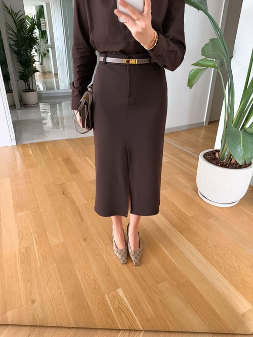 Freya Önden Yırtmaçlı Midi Etek - Kahve