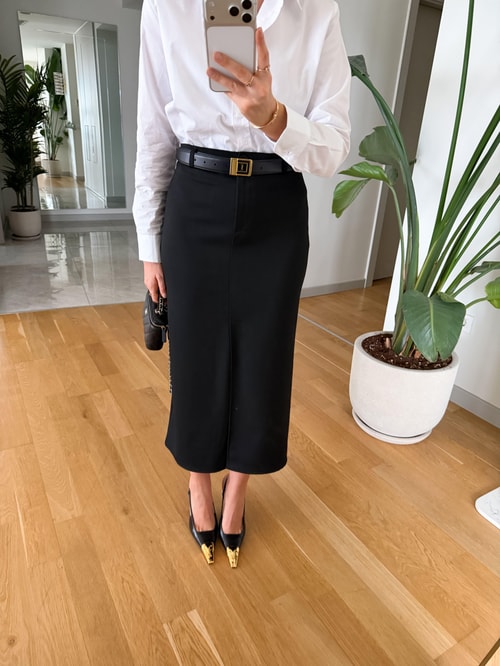 Freya Önden Yırtmaçlı Midi Etek - Siyah