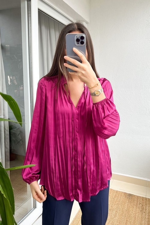 Fuşya Saten Bluz