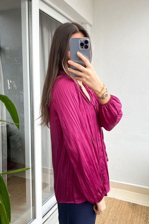 Fuşya Saten Bluz