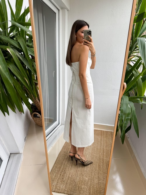 Gabardin Straplez Bluz Etek Takım-Kırık Beyaz