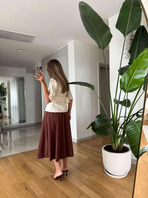 Gaby Beli Lastikli Tensel Etek -Kiremit