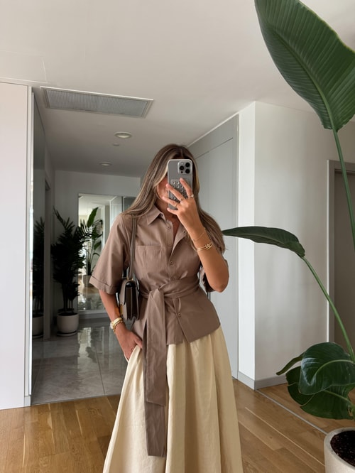 Gaby Beli Lastikli Tensel Etek - Vanilya