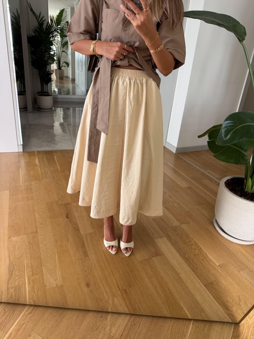 Gaby Beli Lastikli Tensel Etek - Vanilya