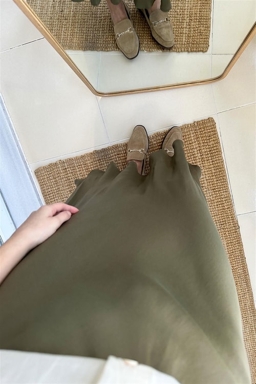 Gallery Haki Beli Lastikli Saten Etek
