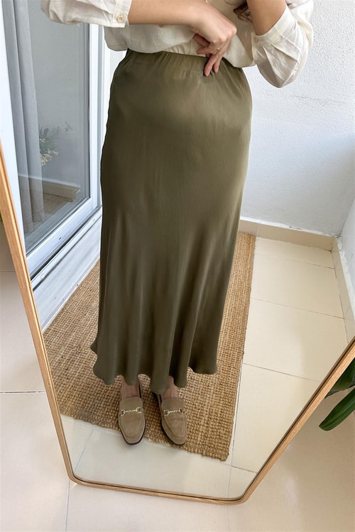 Gallery Haki Beli Lastikli Saten Etek