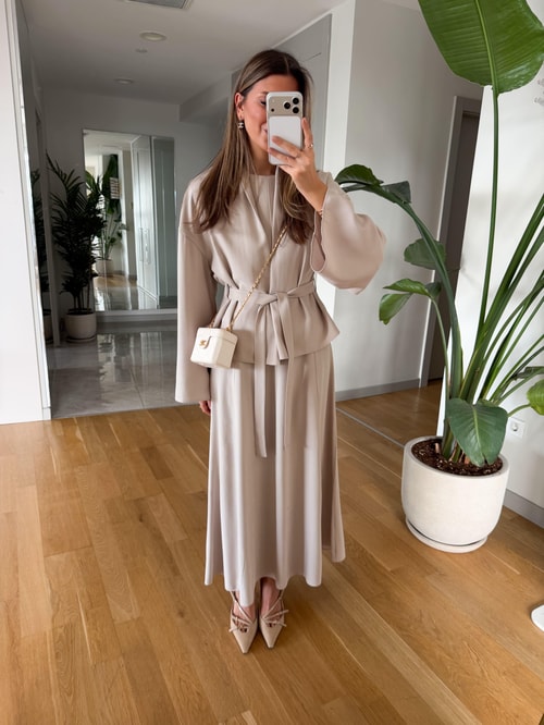 Gipsy Kuşaklı Ceket Elbise Takım - Ekru