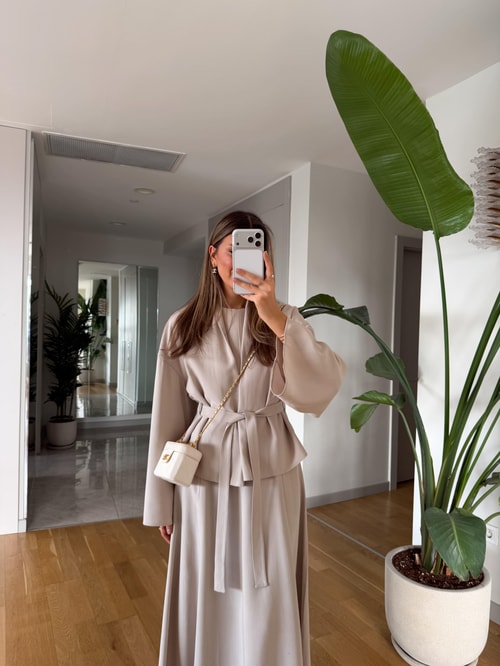 Gipsy Kuşaklı Ceket Elbise Takım - Ekru