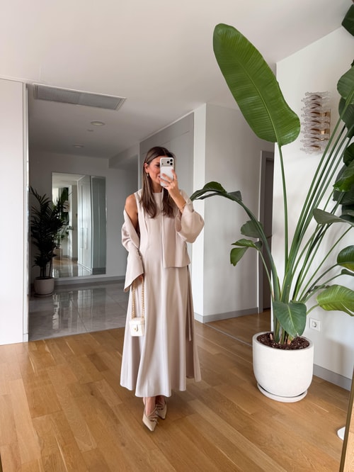 Gipsy Kuşaklı Ceket Elbise Takım - Ekru